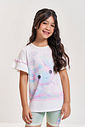 Conjunto Infantil com Blusa Estampa Sara Salamandra e Ciclista em Malha Foil – Look Menina Verão com NATURAL/RS IOGURTE