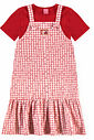 Conjunto Infantil Menina Blusa e Salopete Xadrez Vermelha