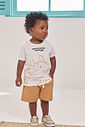 Conjunto Infantil Casual Divertido com Camiseta de Rinoceronte e Bermuda em Malha Gorgurinho NATURAL/MR BELGA