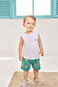 Conjunto Infantil Casual Divertido com Regata em Meia Malha e Bermuda Estampada em Moletom Linho BRANCO/VD VIVID