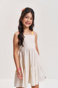 Vestido Infantil em Moletinho Waffle Linho Neon Love – Vestido Menina Verão Off White com Strass OFF WHITE