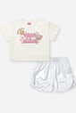 Conjunto Infantil Blusa Ursinho e Shorts Metalizado Branco