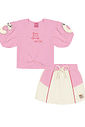Conjunto Infantil Menina Blusa Cropped E Short-Saia Rosa E Natural Cinti
