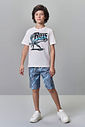 Conjunto Menino Camiseta Velociraptor e Bermuda Grafite