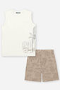 Conjunto Infantil Regata Tropical e Bermuda de Nylon Latte