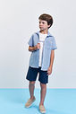 Conjunto Infantil 3 Peças Camiseta Sunny, Camisa e Bermuda