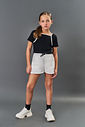 Conjunto Infantil Menina Blusa Cropped + Short Sarja Preto CTV