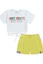 CONJ BLUSA E SHORTS BRANCO/VERDE LIME