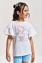 Conjunto Infantil com Blusa 100% Algodão e Ciclista em Cotton – Look Menina Verão com Strass NATURAL/AZ PORCELANA