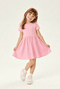 Vestido Infantil Canelado Evasê Manga Curta Rosa