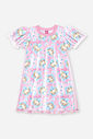 Vestido Infantil em New Stretch com Tule Foil – Vestido Menina Verão com Estampa de Ursinha ROSA IOGURTE