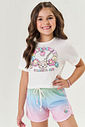 Conjunto Infantil Menina Blusa E Short Com Pulseira Natural Mundo Cinti