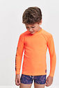 Conjunto Infantil Menino Camiseta UV e Sunga Boxer Palmas Laranja Neon