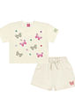 Conjunto Infantil Menina Blusa Boxy E Short  Borboletas E Pompom Natural Cinti