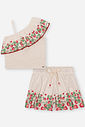 Conjunto Infantil com Blusa Boxy de Um Ombro Só e Shorts em Cotton Linho – Look Menina Verão Off Whi OFF WHITE