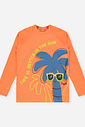 Conjunto Menino em Malha UV Camiseta e Sunga Palmas Laranja Neon