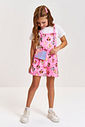 Conjunto Infantil com Blusa e Jardineira com Pochete – Look Menina Verão com Estampa de Cachorrinhos NATURAL/RS CONFETE