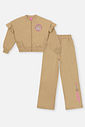 Conjunto Infantil Menina Jaqueta Bomber E Wide Leg Bege Mundo Cinti