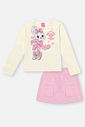 Conjunto Infantil Menina Blusa E Saia Pelo Rosa Mundo Cinti