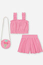Conjunto Infantil Neon Love com Regata Cropped, Shorts em Moletinho Waffle e Bolsa – Look Menina Ver ROSA BARBIE