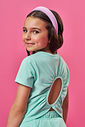Conjunto Infantil com Blusa e Saia Shorts em Malha Botonê – Look Menina Verão com Algodão VERDE BRISA