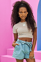 Blusa Cropped Teen Feminina Listrada Com Lurex Natural Dway Blusa Cropped Teen Feminina Listrada Com Lurex Natural Dway