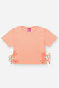 Blusa Infantil em Ribana Canelada Neon Love – Camiseta Menina Verão com Amarração Lateral LARANJA NEON LIGHT