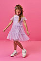 Vestido Infantil em Ribana com Tule Drops – Vestido Menina Verão com Sobreposição Delicada LILAS BRUMA