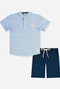 Conjunto Menino Camisa Alfaiataria Listrada e Bermuda Marinho