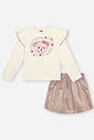 Look Infantil Feminino Inverno Ursinha com Saia Veludo Foil – Conjunto Inverno