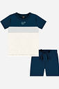 Conjunto Bebê Menino Camiseta Bordada Barco de Papel e Bermuda Marinho