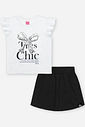 CONJ BLUSA E SHORTS/SAIA BRANCO/PRETO