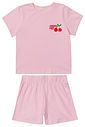 Conjunto Infantil Blusa Cherry Lady e Shorts Rosa Bebê