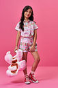 Conjunto Infantil com Blusa Boxy e Shorts em Tricoline Sublimado – Look Menina Verão com Etiqueta co ROSA IOGURTE