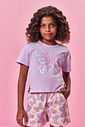 Conjunto Infantil Menina Blusa Boxy Borboleta e Short com Linho