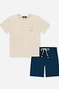 Conjunto Menino Menino Camiseta Âncora Bordada e Bermuda Marinho