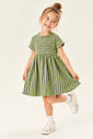 Vestido Infantil Canelado Evasê Manga Curta Listrado Verde Vestido Infantil Canelado Evasê Manga Curta Listrado Verde