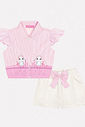 CONJ CAMISETE E SHORTS ROSA CINTI/OFF WHITE