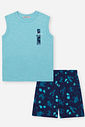 Conjunto Infantil Regata Flamê e Bermuda Fundo do Mar Azul