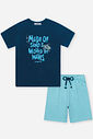 Conjunto Infantil Camiseta Surf e Bermuda de Moletom Azul