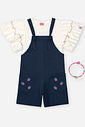 Conjunto Infantil Blusa e Jardineira Bordada Frutinhas Jeans Escuro