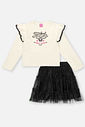 Conjunto Infantil Menina Blusa E Saia Em Tule Preto Mundo Cinti