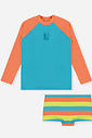 Conjunto Menino em Malha UV Camiseta e Sunga Listrada Sky