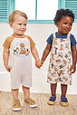 Macacão Infantil Divertto Casual com Cotton Linho Meia Malha e Estampa de Cachorros OFF WHITE/MR BELGA
