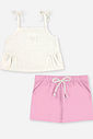 Conjunto Infantil Menina Regata Cropped e Short-Saia com Linho Iogurte