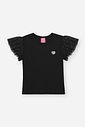 Blusa Infantil Fofa em Canelado Glow com Tule Glitter PRETO