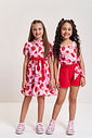 Vestido Infantil em Tricoline com Elastano Estampa de Morangos – Vestido Menina Verão com Laço ROSA IOGURTE