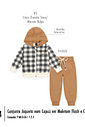 Conjunto Infantil com Jaqueta de Capuz – Look de Inverno Quentinho em Moletom com Estampa Xadrez