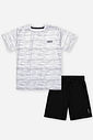Conjunto Infantil Sportwear Refletivo com Camiseta Dry Sport e Bermuda em Nylon Techno Touch BRANCO/PRETO