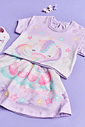 Conjunto Bebê Menina Blusa E Saia-Short Unicórnio Lilás Cinti